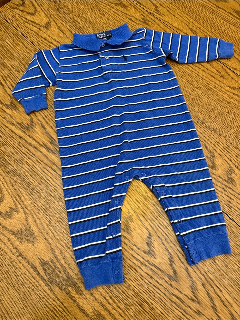 Polo by Ralph Lauren Blue & White Striped Polo Snap One-Piece